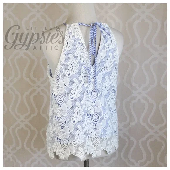 Little Cottage Blue Gingham Lace Top - Picture 6 of 8